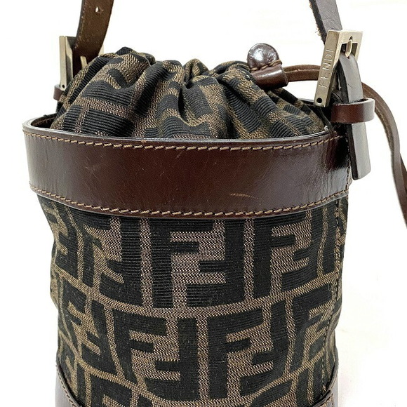 Fendi Bucket Bag Canvas Leather Drawstring Khaki Brown - Picture 5 of 10